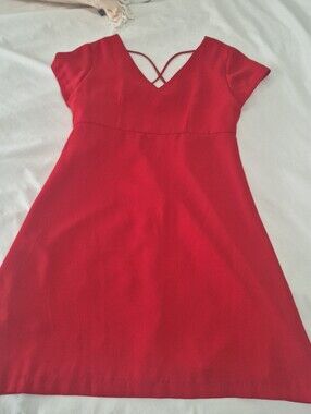 Red Mini Dress with Crisscross V-Neck